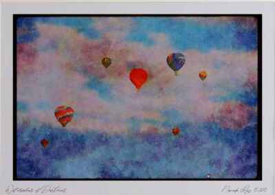 528000 Ballongruppe im Flug Aquarell Bild limitierte Auflage A4