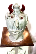 billy joe craven DEVIL face jug pottery, folk art, pottery 11''x7''