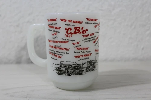 Vintage Fire King Coffee Mug CB'er Trucking Trucker Milk Glass 10-4 Good Buddy