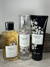 NEW Bath & Body Works MAGNOLIA CHARM  Fine Fragrance Mist-Cream-Shower Gel Set