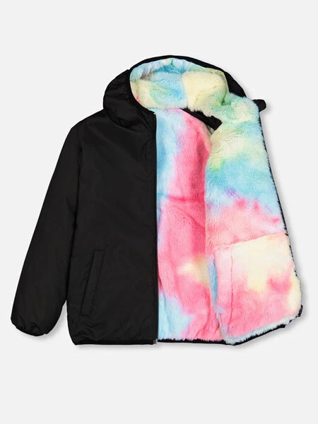 Deux Par Deux NW Transition 双面毛绒尼龙女孩夹克黑色 — 第 2/3 张图片