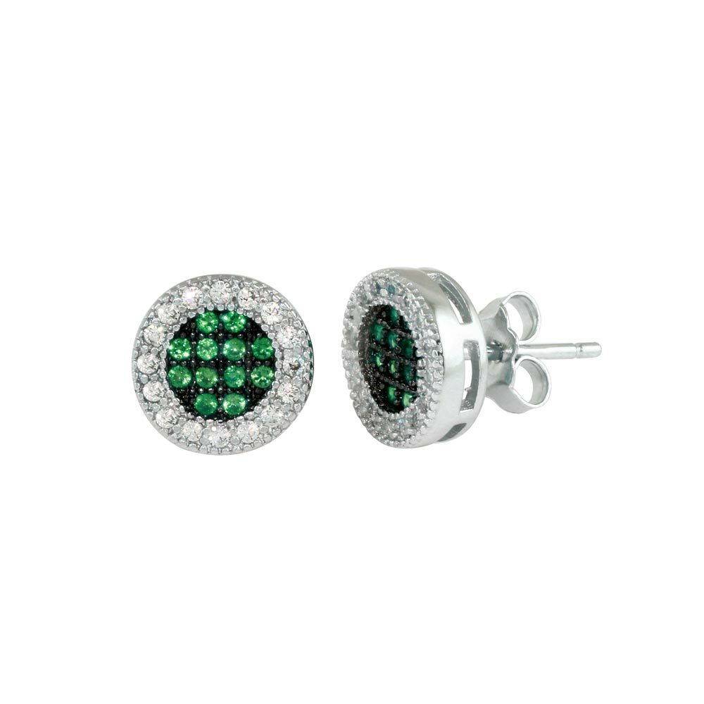HALO Stud Earrings with Lab Diamonds & Emeralds in 925 Sterling Silver-image