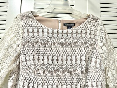 Jessica Howard 16W 3/4 Sleeve Ivory Nude Lace Overlay Shift Dress