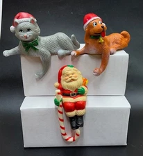 x3 Vintage Stocking Holders 1982 Sun Hill Industries - Cat, Dog & SANTA