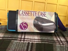 Black/Teal Cassette Tape Storage Case Holder Holds 15 Cassettes Vintage