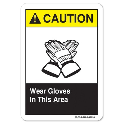 Wear Gloves In This Area ANSI Caution Sign Metal Plastic Decal