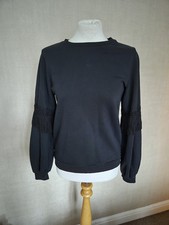 Next Black Sweatshirt/Jumper with Fringe Tassel Sleeve Detail - UK 8
