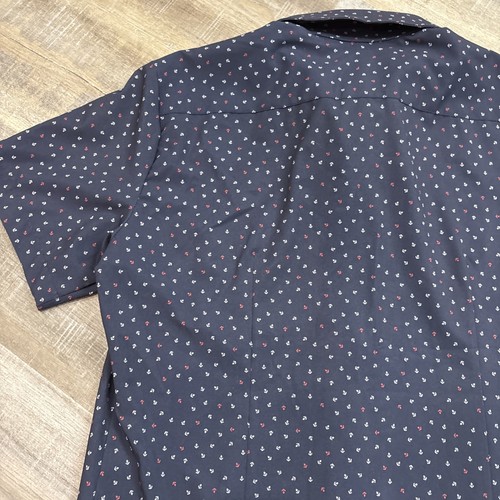 Mizzen Main Leeward Short Sleeve Button Up Shirt Men M Navy Blue Trim Fit Anchor - Picture 15 of 18