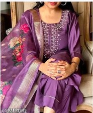 Women Self Design Kurti, Pant and Dupatta Set Wine Ind M884 , Kurti for women