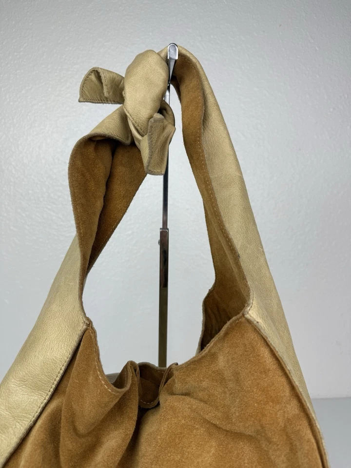 ARCADIA Brown Slouchy Suede Leather Butterfly Hobo Shoulder Bag Y2K READ - Image 3 of 4