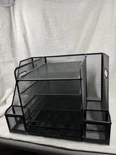 Large Black Mesh Paper Tray With Pull Out Drawer