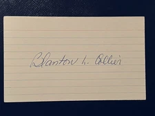 Blanton Collier d. 1983 Cleveland Browns Coach Signed Football Index Card