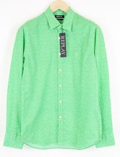 Replay Uomo Verde Cotone Camicia M Motivo Collo A Squalo Maniche Lunghe