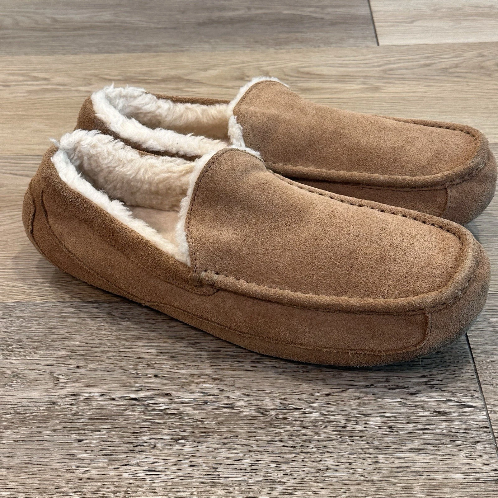 UGG Ascot Pantofole Uomo Taglia 13 Marrone Scamosciato Shearling Mocassini Slip On