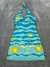 Lilly Pulitzer Dress Womens 4 Blue Yellow Cotton Halter Blouson *