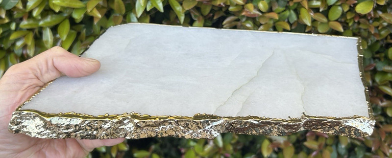 india ANTHROPOLOGIE 11" X 6 1/4" GILDED WHITE AGATE QUARTZ CHEESE PLATTER tray