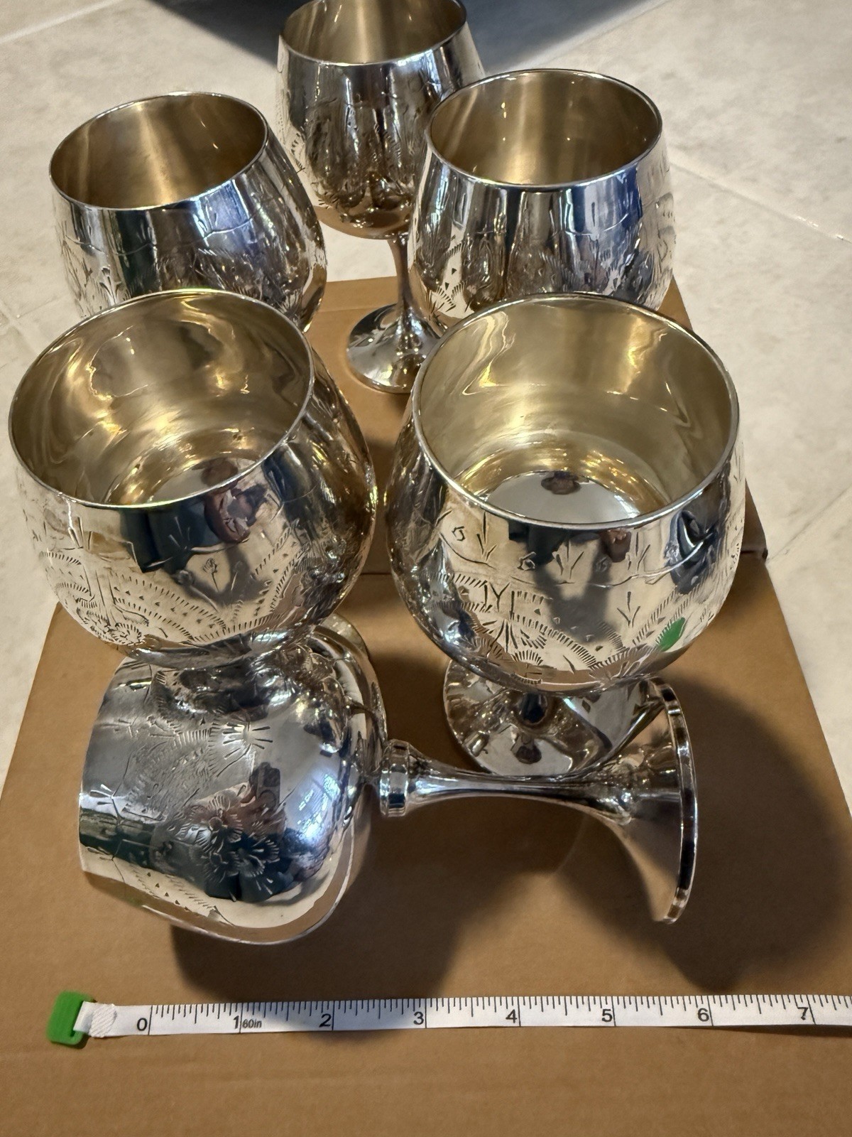 Israel Vintage Wine Goblets Set Of 6 Edged Silverplate Marked 925 6” Tall