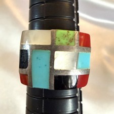 VTG Sterling Silver Inlay Heavy Ring Native American Navajo Size 8 3/4 15.6g