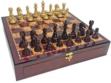 Large Staunton High Gloss Chess Set W 4 1/4" King 20" Cherry Color Storage Board