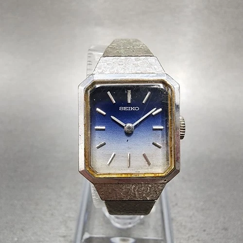 Seiko Tank Watch Women 18mm Blue Dial Silver Tone Manual 11-3999 Runs