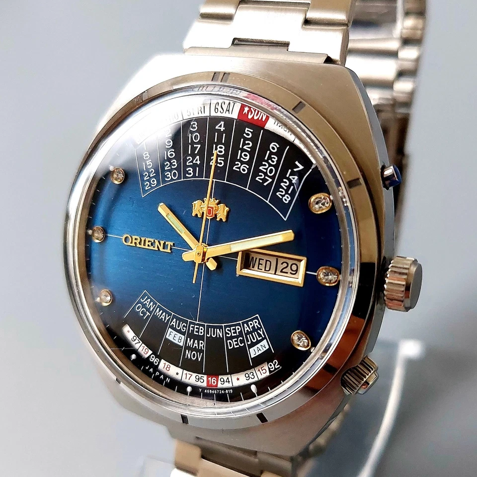 Vintage Relógio Japonês Orient College Original Relógio de Pulso Automático Mostrador Azul - Imagem 3 de 4