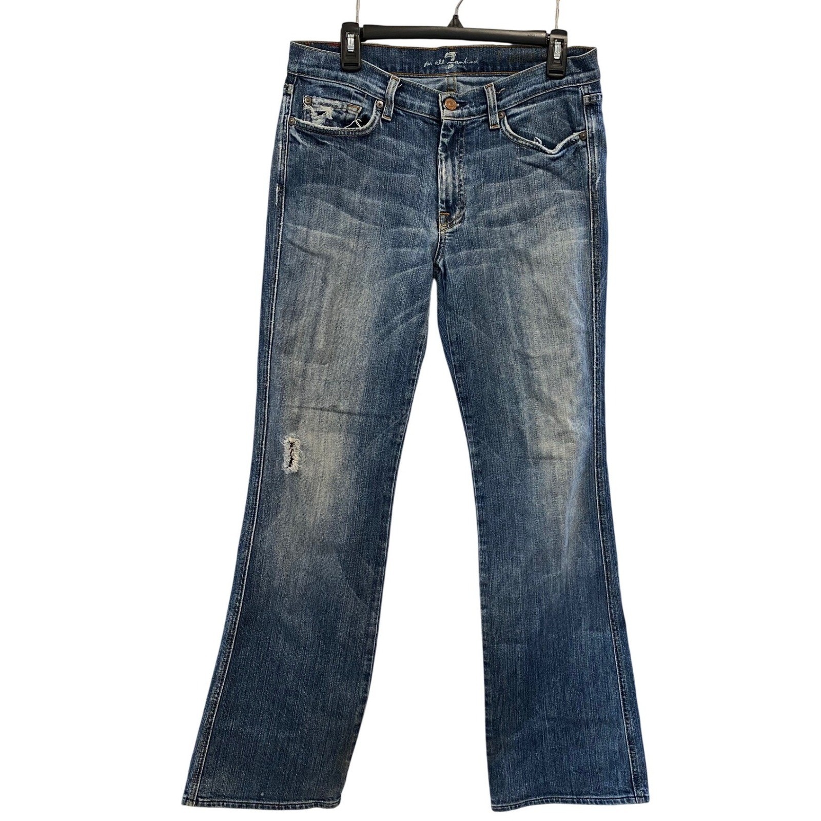 S Relaxed Bootcut Jeans Blue Distressed Pocket Medium Wash