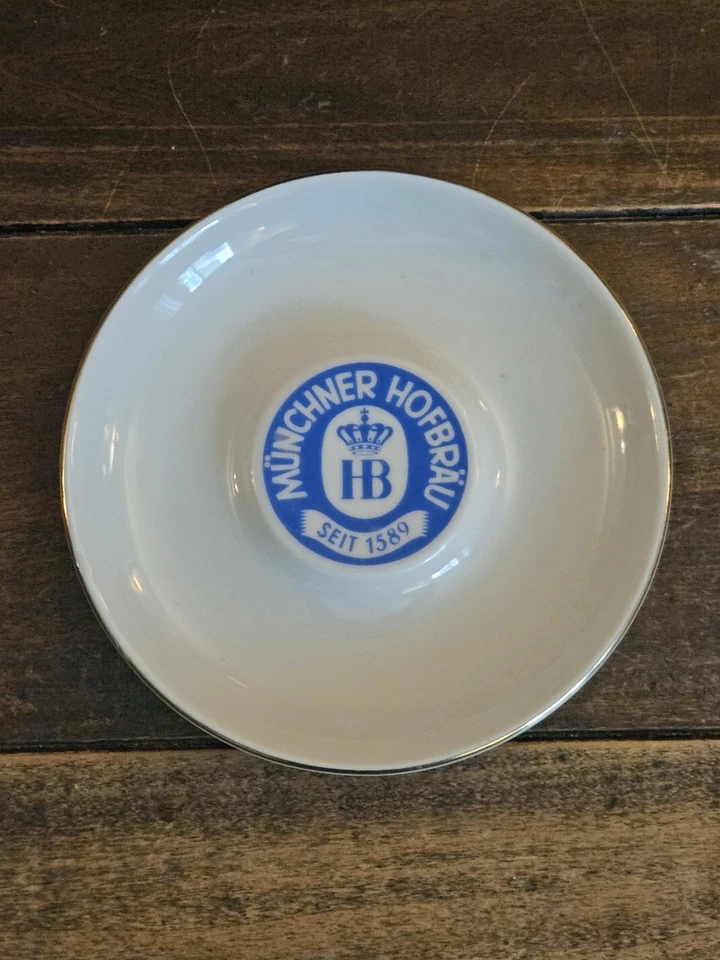 Juego De 2 CENICEROS REDONDOS DE PORCELANA CERVEZA VINTAGE ALEMANES MÜNCHNER HOFBRÄU DESDE 1589 Foto 4 de 4