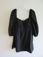 REFORMATION Black Off the Shoulder 8 Balloon Sleeves Sweetheart Neck Mini Dress