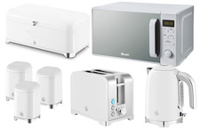Swan Solace White Kettle Toaster Microwave Breadbin Canisters Kitchen Set