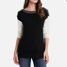 Vince Camuto NWT women’s black, ivory and grey sweater button shoulder M 04 D001