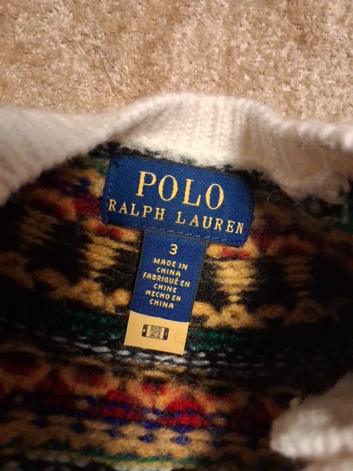 Polo Ralph Lauren Meninas Fair Isle Aran - Suéter de Malha Tamanho 3 - Imagem 3 de 4