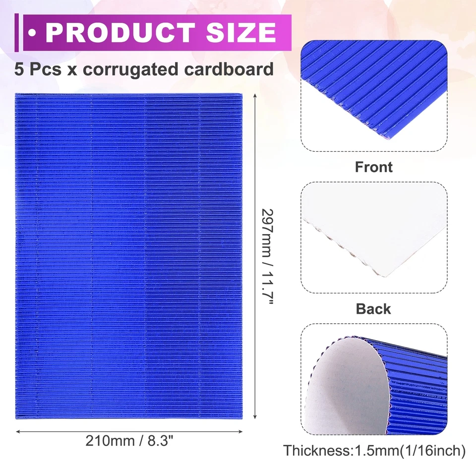 5 Sheets A4 Dark Blue Metallic Corrugated Cardboard Paper for DIY - Image 2 of 4