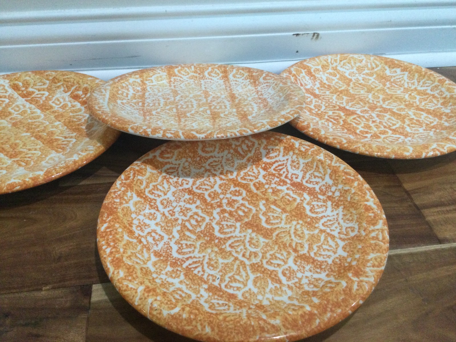12pc  Tre Ci Italy orange BATIK service for 4 cup plates pasta bowls exc