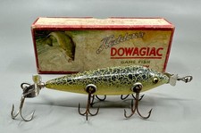 Heddon Dowagiac 150 Crackleback & Box Glass Eyes Wood Fishing Lure Red Gills