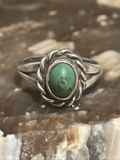 Native American Green Turquoise And Sterling Silver Handmade Ring Size 3.5