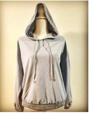 Michael Kors Women's Grey Elastic Waist Long Sleeve Hoodie Sweatshirt Size L