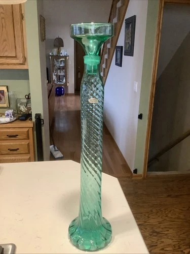 Blenko Handcraft Art Glass Decanter• 6231 See Green Impressive 27” TALL