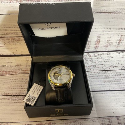 NWT F COLLECTIONS PR530 Men's Two Tone Black Leather Band Watch