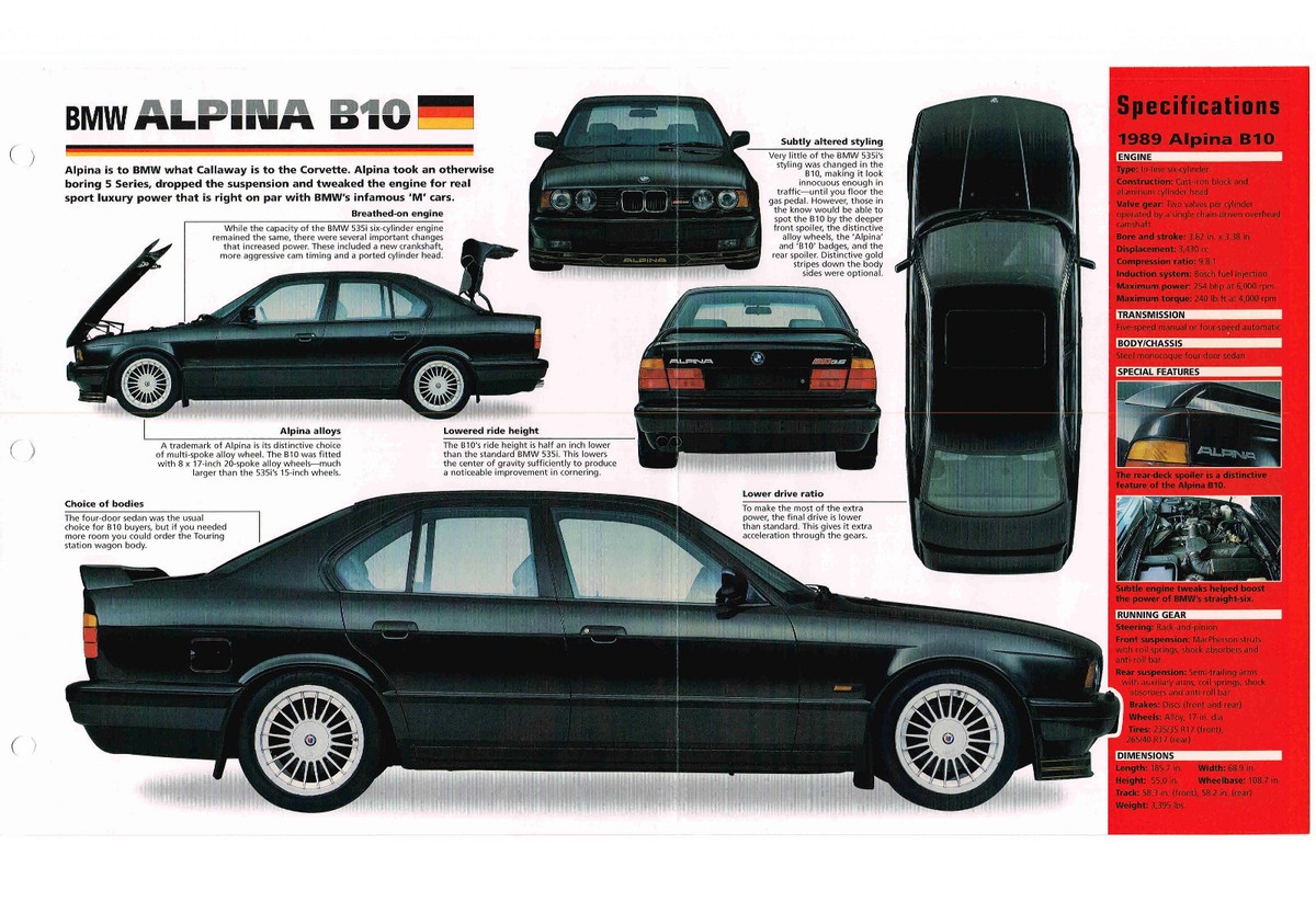 【カタログ】 ALPINA B10 BMW ALPINA B10/B-10 SPEC SHEET/Brochure:1988,1989,1990, | eBay