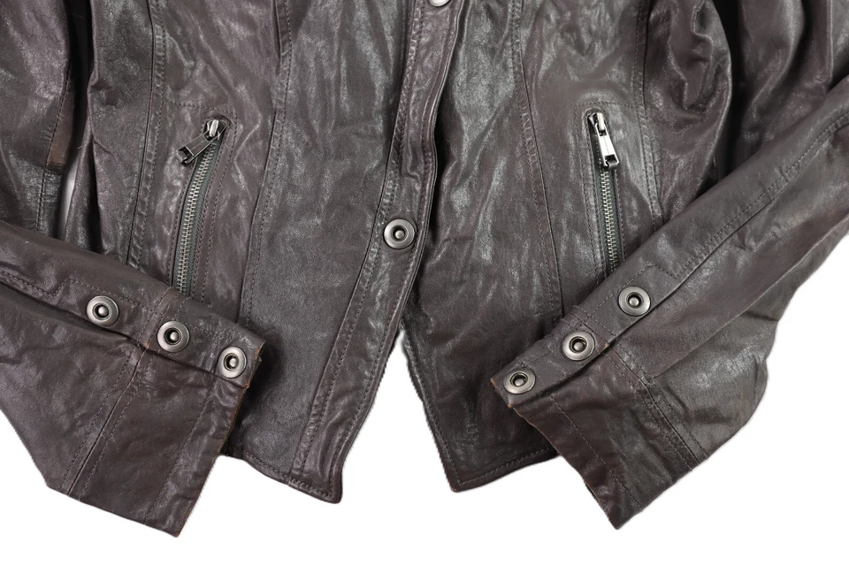 ANDREW MARC US Women’s Medium Slate Soft Crumpled Leather Moto Snaps Jacket - Image 3 of 4