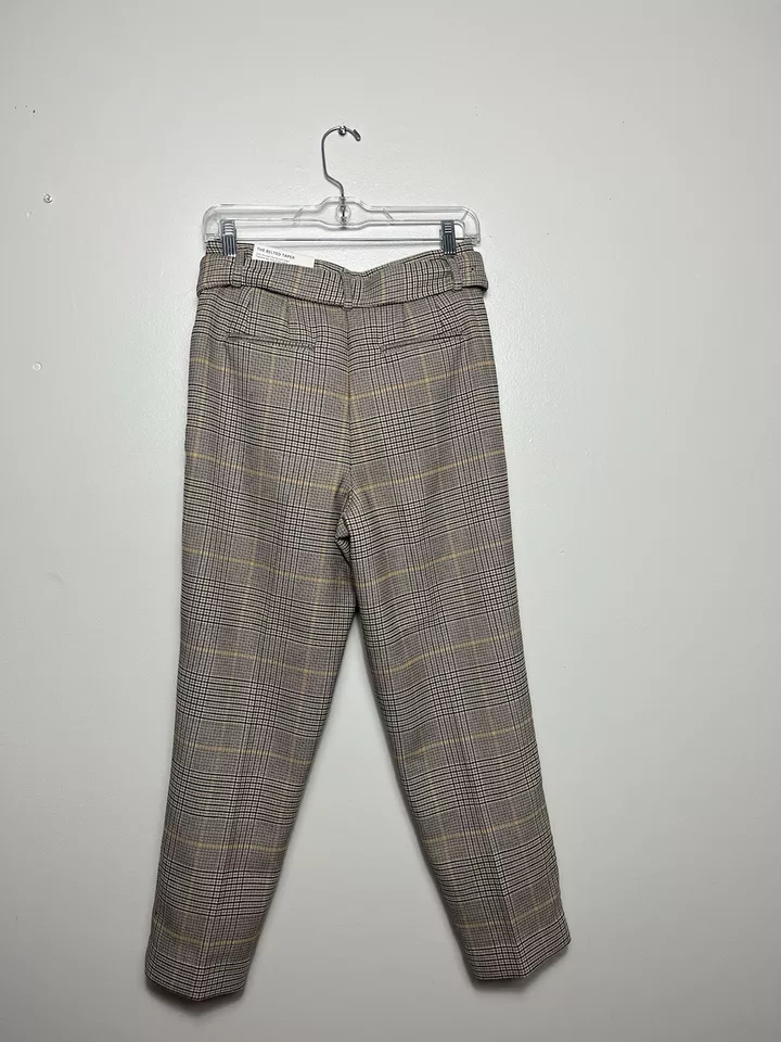 Ann Taylor The Belted Taper Pants Size 2P High Rise Plaid Beige Multi NEW - Image 3 of 4