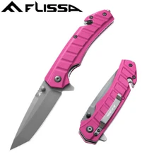 FLISSA Folding Pocket Knife Tactical Knife Liner Lock Tanto Blades Glass Breaker
