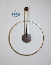 Large Minimalist Modern Wall Clock Gold Metal Walnut Dial Silent 24.4''×17.77'