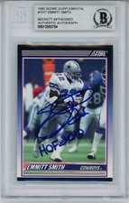 Emmitt Smith Autographed 1990 Score #101 Rookie Card HOF Beckett Slab 35040