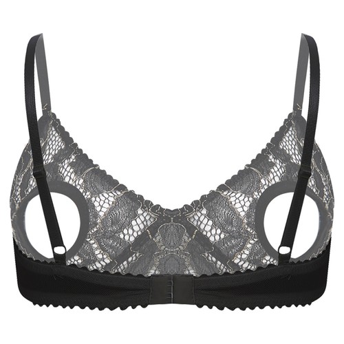 Reggiseno donna aperto capezzoli pizzo top senza fili sfoderato ritaglio reggiseno lingerie - Foto 35 di 52