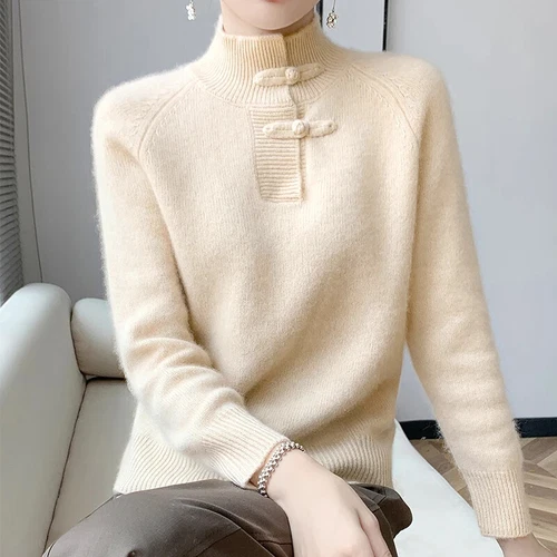 Women Half-high Collar Knitted Basic Sweater Pullover Autumn Winter Soft Top - Bild 2 von 29