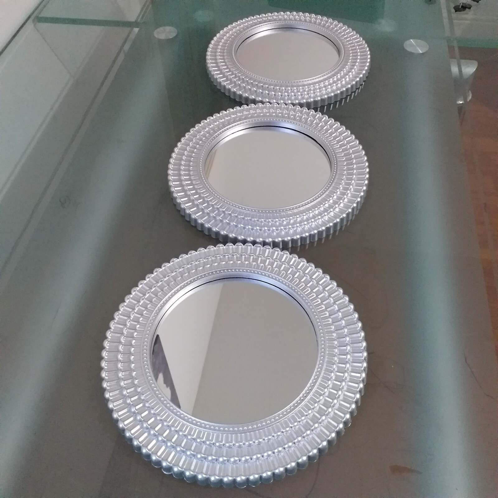 set of 3 round wall art morrocan mirror art decor silver wall mounted home decor eBay