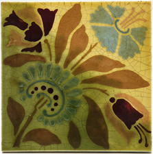 Antique Fireplace Tile Stencilled Floral By Marsden C1900 AE2