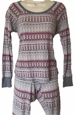 Victorias Secret Medium pink gray Fair Isle thermal waffle knit top legging set