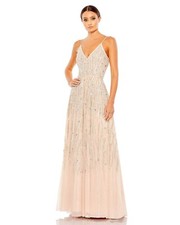 EMBELLISHED V NECK SLEEVELESS COLUMN GOWN MSRP 335